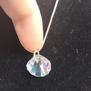 925 sterling silver plated with an Iridescent Pendant Necklace, 24" snake chain